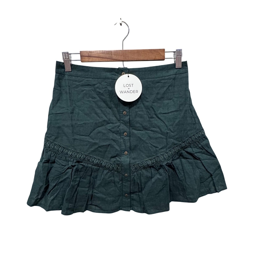 Lost + Wander Forest Jewel Skirt Womens M Green NEW Cotton Crochet Lace Boho